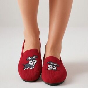 VIVAIA Red Schnauzer Embroidered Knit Loafers Flats Women EU 40/US 9-9.5